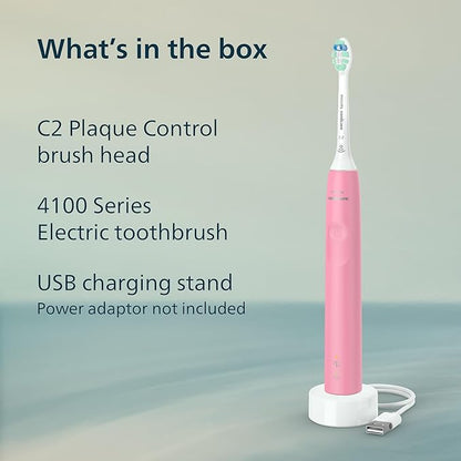 Philips Sonicare 4100 Series Electric Toothbrush - Sonic Toothbrush with Advanced Sonic Technology, Pressure Sensor, Two Intensity Settings, Smartimer & Quadpacer, Deep Pink, Model HX3681/26