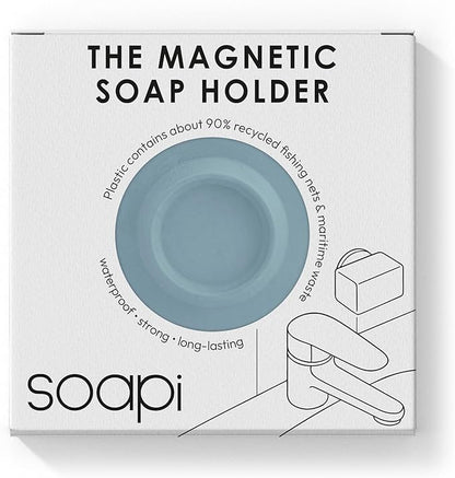Magnetic Soap Holder – Light Blue - No-Drill Installation – Space-Saving Wall Soap Dish – Wall Mounted, Eco-Friendly Bar Soap Holder – Recycled Ocean Plastic – Stick Anywhere - Soapi