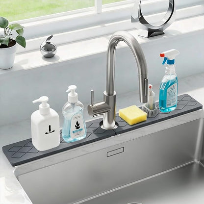 Diatomite Sink Splash Guard, Faucet Mat for Kitchen Sink 30" x 4", Super Absorbent Quick Drying Stone Mat, Faucet Splash Guard for Bathroom Counter, Matte black