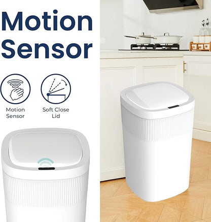 Ninestars Touch Tap & Motion Sensor Trash Can for Kitchen and Bedroom, 13 Gal 50L High-Grade ABS Body (Rectangular, White)