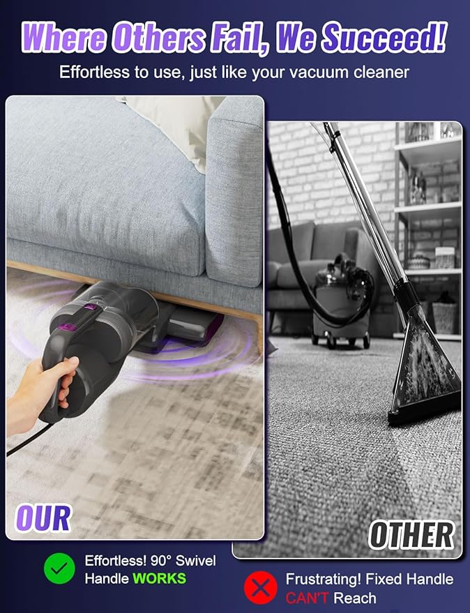 Bed Mattress Vacuum Cleaner New Folding Design - 18 Kpa Cleaner Vacuum with HEPA Filter, 253.7nm UV-C Light and 140°F Heat - Powerful Handheld Vacuums for Bed Couch Crib Carpet