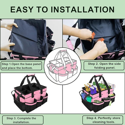 Large Cleaning Caddy Bags, Cleaning Caddy for Cleaning Supplies, Caddy Organizer with Handle & Adjustable Shoulder, Cleaning storage Bags for Housekeepers, Home, Car (Pink)