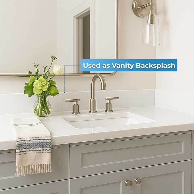Bathroom Vanity Sink Backsplash/Sidesplash (Super White Engineered Marble, 4" x 60")