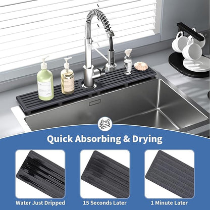 Fast Drying Kitchen Sink Splash Guard, Durable Stone Kitchen Faucet Mat, Water Absorbing Stone Tray for Sink, Diatomite Faucet Mat for Kitchen Sink, Stone Drying Mat for Kitchen and Bathroom Counter
