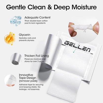 Gellen 400 Pack Nail Cleanser Pads and Acetone Nail Polish Remover Pad Kit, Professional Individually Wrapped, Quick Easy with Glycerin Moisturizing