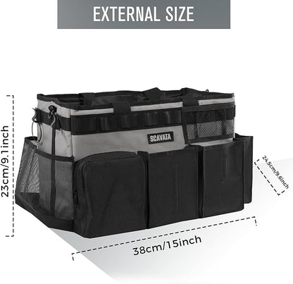 SCAVATA Wearable Cleaning Caddy Bag, Cleaning Caddy Supplies Organizer with Handle & Shoulder Straps for Housekeepers, Under Sink & Car Cleaning Tool Organizers with 4 Foldable Divider (Grey)