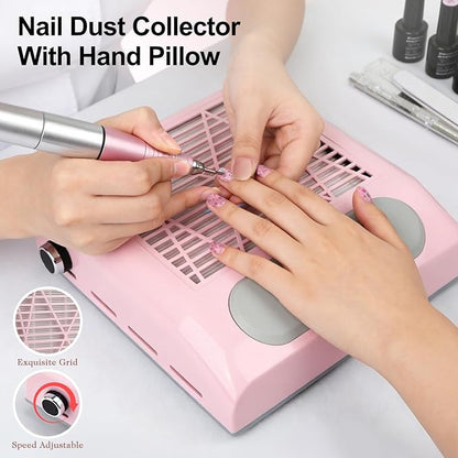 CoFashion Nail Dust Collector for Acrylic Nails Vacuum Machine, 80W Adjustable Vacuum, Electric Nails Filter for Manicure Nail Fan Dust Collector