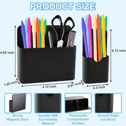 KITANIS Magnetic Pen Holder,2 Pack Magnetic Dry Erase Marker Holder with Generous Compartments,Strong Magnet Storage Marker Pen Pencil Organizer for Refrigerator,Whiteboard,Locker Accessories