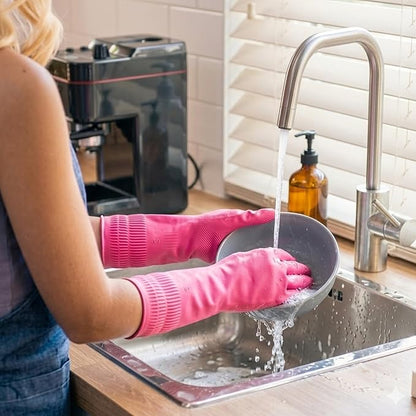 Cleaning Rubber Gloves, Waterproof Non-Slip Long Cuff Dishwashing Household Kitchen Gloves