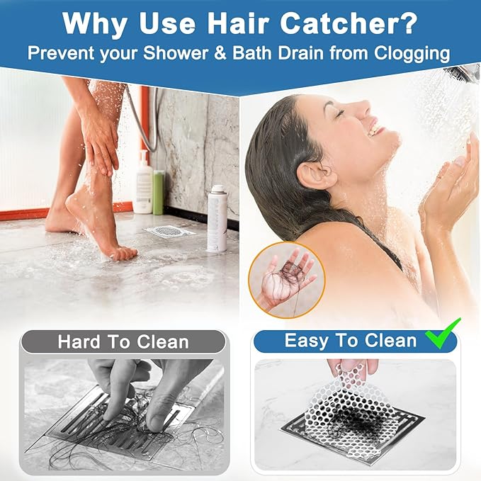 Disposable Shower Drain Hair Catcher Mesh Stickers, 50 Pack, Hair Catcher for Shower (White, 50 Pcs) NRHC-01