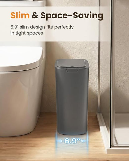 Cesun 5 Gallon Automatic Bathroom Trash Can, Touchless Motion Sensor Garbage Can with Lid, Smart Plastic Slim Wastebasket for Bathroom, Office, rv, Bedroom, Living Room, Grey