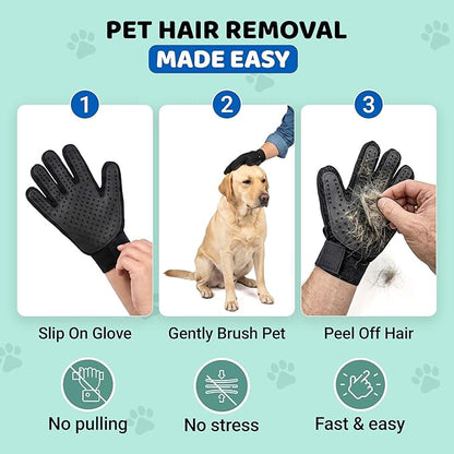 Pet Hair Remover Roller with 2 Grooming Gloves – Reusable Lint Remover for Dogs and Cats (Blue)