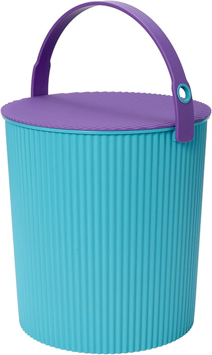 Hachiman Extra Large Bucket - 5.3 Gallon Heavy Duty Bucket with Lid and Handle - Hands-Free Filling - Easy to Stack and Store - Indoor Outdoor Use - 13.3" x 13" - Turquoise & Purple