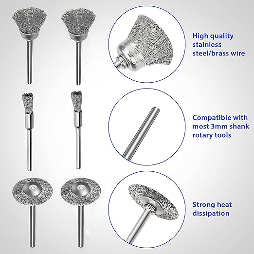 99 Pcs Wire Brushes Set,Steel Wire Wheels Pen Brushes Set Kit Accessories for Rotary Tool-1/8(3mm) Shank