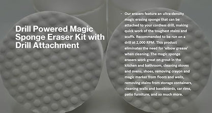 3.5” Drill Powered Magic Sponge Eraser 6 Pieces Kit with Drill Attachment | 25% Thicker Ultra Durable Melamine Cleaning Eraser Pads for Bathroom Kitchen Floors Walls Baseboards Crayon Marker and More