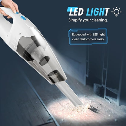 FUOAYOC Handheld Vacuum Cordless, 6KPA Powerful Suction Hand Held Vacuum Cordless Rechargeable with LED Light/Multi Accessories, 1.6lbs Mini Lightweight Vacuum Cleaner for Home/Car/Office Cleaning