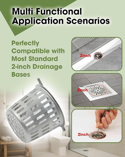 1 Pc Debris and Hair Strainer for Shower Drains Floor Drain, 2 Inch Stainless Steel Debris Basket Hair Trap Catcher with 1 Lifting Hook, Straight Type