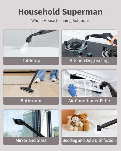 Steam Cleaner for Home, 293°F 58 PSI Powerful Multipurpose Handheld Steam Mop, 21 Attachments, 50Oz Capacity, Heavy Duty Steamer for Carpets, Floors, Cars, Tiles, Crack Cleaning, Turquoise