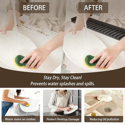 Silicone Sink Edge Protector with Suction Cup 4" x 20",Kitchen Sink Splash Guard for Kitchen, Bathroom Sink, Steel, Granite, Quartz Countertops,Multifuctional Sink Accessories (Black)