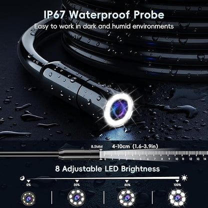 SKYBASIC Industrial Endoscope Borescope Camera with Light, 4.3'' HD Digital Handheld Waterproof Sewer Tools Snake Inspection Camera with 8 LED Lights 32.8FT Semi-Rigid Cable, Cool Gift Gadgets for Men