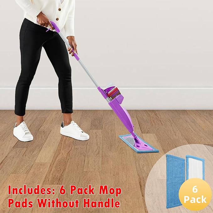 6 Pack Reusable Microfiber Pads for Rejuvenate Microfiber Mop, Compatible with Rejuvenate Click N Clean Multi-Surface Spray Mop, Machine Washable Microfiber Pad Refill for All Floors Without Handle