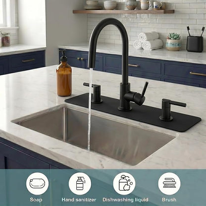 2PCS Faucet Mat for Bathroom Sink 3 Holes: 18’’Lx5.5’’W Splash Guard Fits 8 Inch Widespread Faucet for Vanity & Farmhouse Bridge Kitchen Faucet - Trimmable Drip Catcher for Irregular Sink, Black