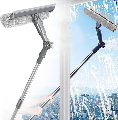 47" Window Squeegee with Extension Pole, 4-in-1 Telescopic Window Cleaner Tool with 2-Stage Telescoping Pole, Extension Washing Tool with Rotatable Clean Head for Indoor/Outdoor High Window Glass