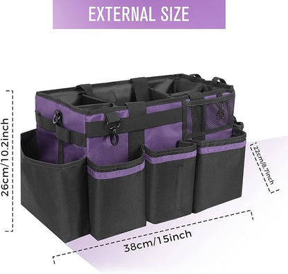SCAVATA Wearable Cleaning Caddy, Cleaning Caddy Supplies Organizer with Handle & Shoulder Straps for Housekeepers, Under Sink & Car Cleaning Tool Organizers Bag with 4 Foldable Divider (Purple)