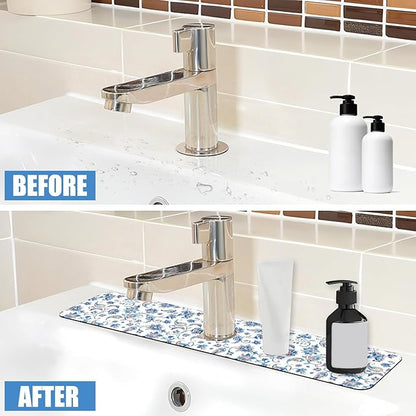 Sink Splash Guard Faucet Mat Paisley Flowers Tulips Leaves Absorbent Fast Drying Mat Sink Gadgets Splash Guard Behind Faucet Drip Catcher for Kitchen Bathroom 23.5"X5.5"