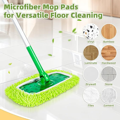Reusable Microfiber Pads Compatible with Sweeper Mop, Washable Wet Pads Refill & Highly Absorbent Dry Sweeping Cloths - Chenille Mopping Pad for All Sealed Floors Cleaning (Mop is not Included)