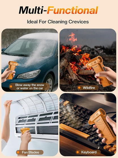 Electric Air Duster, 130,000RPM Compressed Air Duster Rechargeable with 4-Speed Settings, Mini Turbo Jet Fan Blower Portable USB-C for Keyboards PC Electronics Cars（Orange）