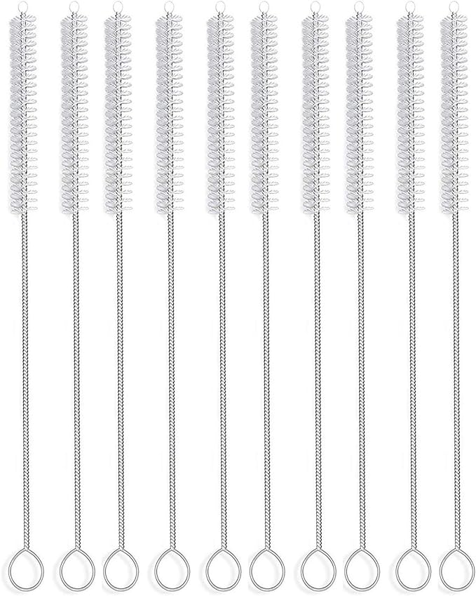 12 Inch Extra Long Straw Brush Cleaner (10 Pack), Flexible Nylon Tube Cleaning Brushes with 0.4 Inch Bristle Head, Rust-Proof Stainless Steel Wire for Reusable Tumbler Straws, Pet Fountains & Pipes