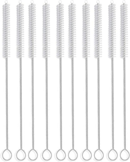 Long Straw Brush Cleaner (10 Pack), Flexible Nylon Tube Cleaning Brushes with 0.4" Bristles, Rust-Proof Stainless Steel Wire Washer for Reusable Tumblers, Sports Bottles & Pipes (10 Inch)