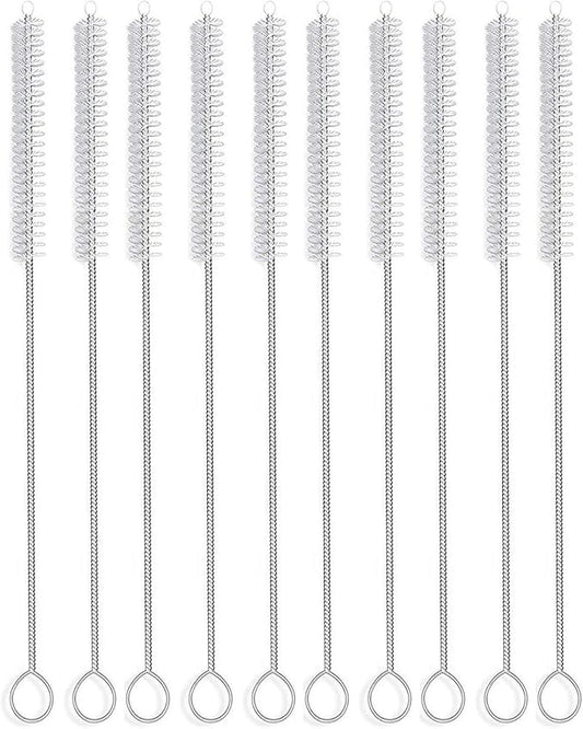 Long Straw Brush Cleaner (10 Pack), Flexible Nylon Tube Cleaning Brushes with 0.4" Bristles, Rust-Proof Stainless Steel Wire Washer for Reusable Tumblers, Sports Bottles & Pipes (10 Inch)