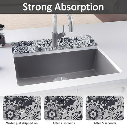 24" X 5.5" Kitchen Sink Splash Guard Faucet Mat Mandala Super Absorbent Fast Drying Faucet Guard & Draining Mat Sink Splash Guard Behind Faucet for Kitchen, Bathroom