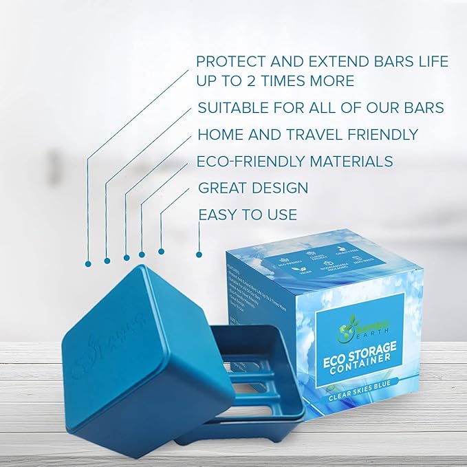 BAMBOEARTH Natural Eco-Friendly in-Shower Storage Container - Soap Dish Holder for Shampoo Conditioner & Body Bars Made of Bamboo - Extends Bar Life Plastic Free Zero Waste & Vegan (Blue)