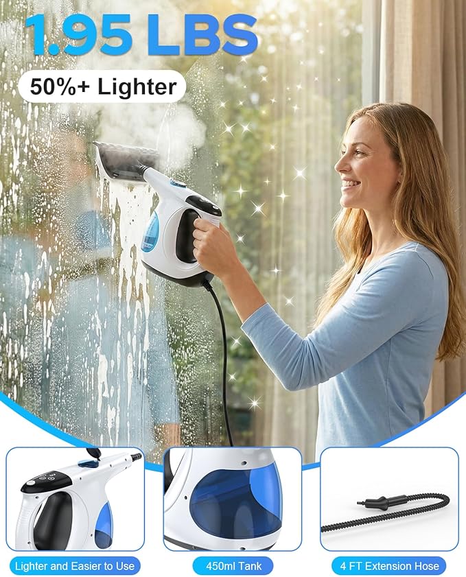 3s Instant Heat-up Handheld Steam Cleaner for Home, High-pressure Portable Steam Cleaner with 3-Level Control & Self-clean & Safety Lock for Furniture Couch Grout Kitchenware Cleaning