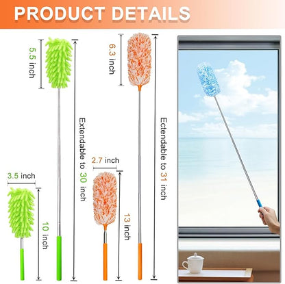 4 Pack 13" to 30" Extendable Feather Duster Kit, Washable Duster Head, Microfiber Duster for Office, Car, Window, Furniture