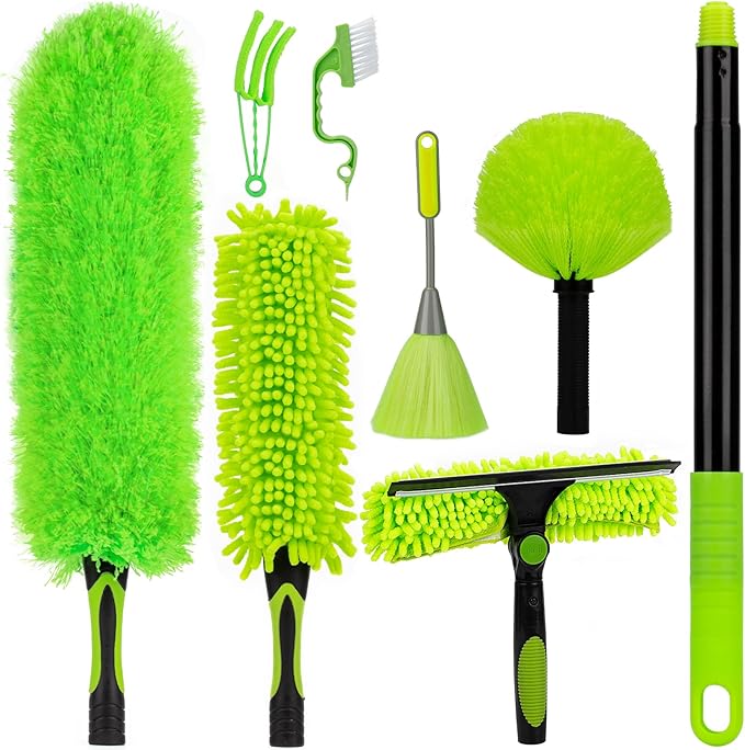 CALBEAU 8 Foot Dusters for Cleaning, Duster with Extension Pole, Microfiber Feather Duster Used for Cleaning Ceiling Fan, High Window, Blinds, Shutters, Sofa, Cobweb Duster for Home (14 PCS)