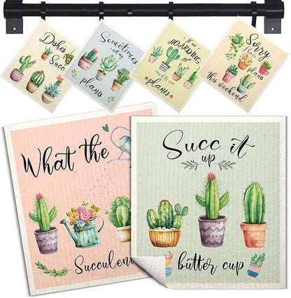 Swedish Dishcloths for Kitchen | 6 Pack Floral Reusable Paper Towels Washable | Swedish Dish Towels | Non-Scratch Cellulose Sponge Cloths | No Odor, Biodegradable Cleaning Cloths, Cactus