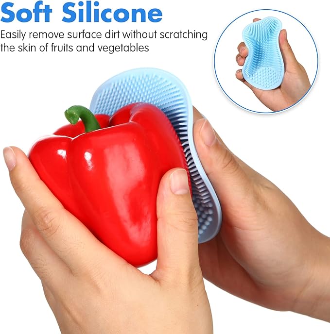 Yinkin 2 Pcs Vegetable Brush Potato Scrubber Veggie Brush Silicone Reusable Cleaning Tools with Non Slip Grip for Kitchen Food Potato Carrots Corn