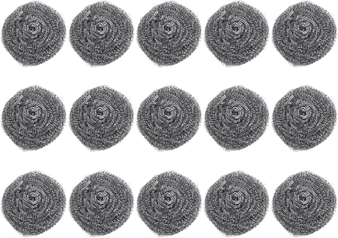 SECFOU 15pcs Stainless Steel Dish Scouring Pads Set, 22g Kitchen Pot Scrubbers for Grill and Pan Cleaning, Sturdy Metal Wire Balls for Home Dishwashing and Pot Washing