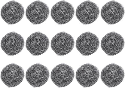 SECFOU 15pcs Stainless Steel Dish Scouring Pads Set, 22g Kitchen Pot Scrubbers for Grill and Pan Cleaning, Sturdy Metal Wire Balls for Home Dishwashing and Pot Washing