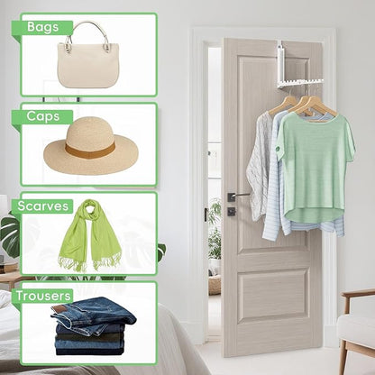 2 Pack Over The Door Hooks,Over The Door Clothes Hanger with 10 Ridges,Space-Saving Over The Door Drying Rack,Door Hooks for Hanging Clothes,Larger Capacity Over The Door Hanger White