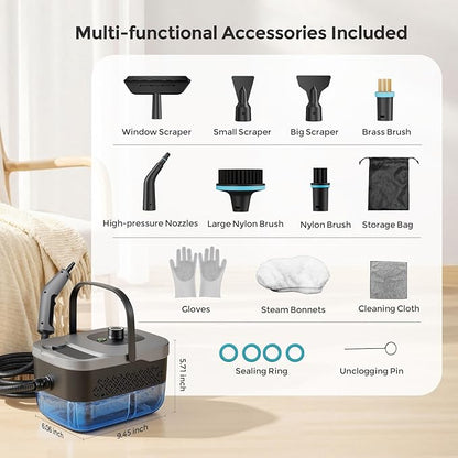 Steam Cleaner, Portable Steam Cleaner for Home with 1800W High Pressure, 15s Heat-Up,1600ML Large Tank, Handheld Steam Cleaner for Cleaning Upholstery, Tile, Car, Bathroom, Grout, Floor (Grey)