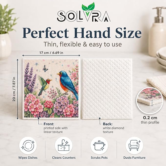 10 PCS Birds Print Swedish Dishcloths for Kitchen 100% Biodegradable, Reusable Cellulose Sponge Cloths Ultra Absorbent, Eco Friendly Cleaning Towels Dishcloths for Washing Dishes & General Cleaning