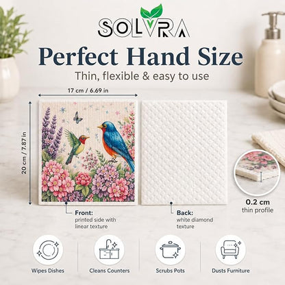 10 PCS Birds Print Swedish Dishcloths for Kitchen 100% Biodegradable, Reusable Cellulose Sponge Cloths Ultra Absorbent, Eco Friendly Cleaning Towels Dishcloths for Washing Dishes & General Cleaning