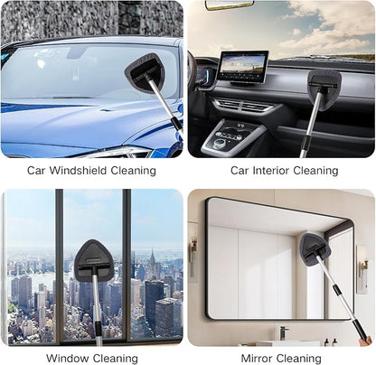 Qydipclin 11pcs Windshield Cleaner Tool, Car Window Cleaning Wash Kit with 6 Reusable Microfiber Pads 2 Spray Bottles and Extendable Handles Auto Glass Wiper Kit, Gray
