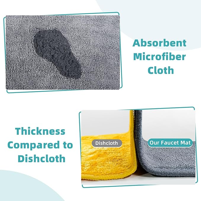 PoYang 4 Pack Faucet Mat for Kitchen Sink Splash Guard Short: Super Absorbent Microfiber Sink Water Splash Guard Behind Kitchen Faucet Mat for Bathroom, RV Protector, Machine Washable 17.7'' x 4.7''