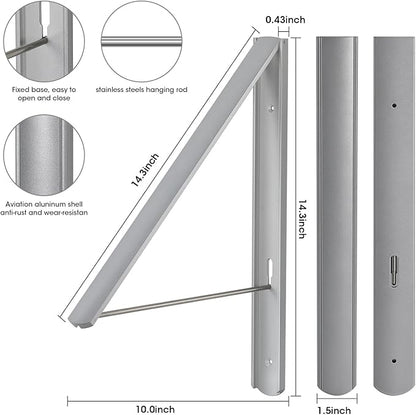 Foldable Clothes Drying Rack, Wall Mounted Retractable Drying Rack Clothes Hanger for Laundry, Bathroom, Balcony Use, Space Saving Laundry Racks and Closet Organizer, Aluminum (Silver)